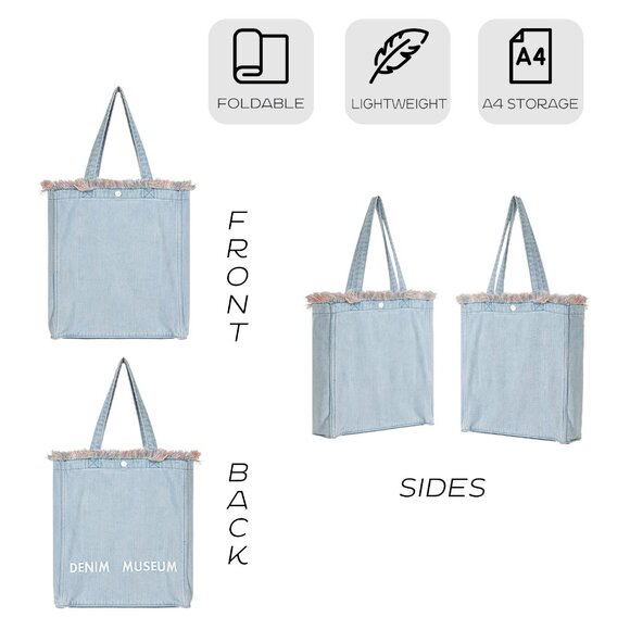 Brand New with Tag - Forest-Inspired Red Fringe Denim Tote Bag for Women - Picture 3 of 8